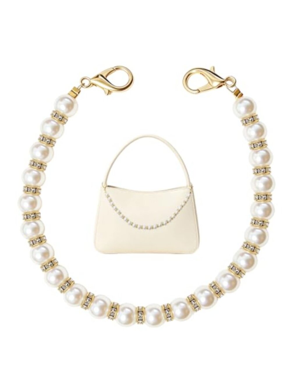 Pearl Purse Chain 12 Inch Bag Charm Beaded Rhinestone Handle Strap Replacement